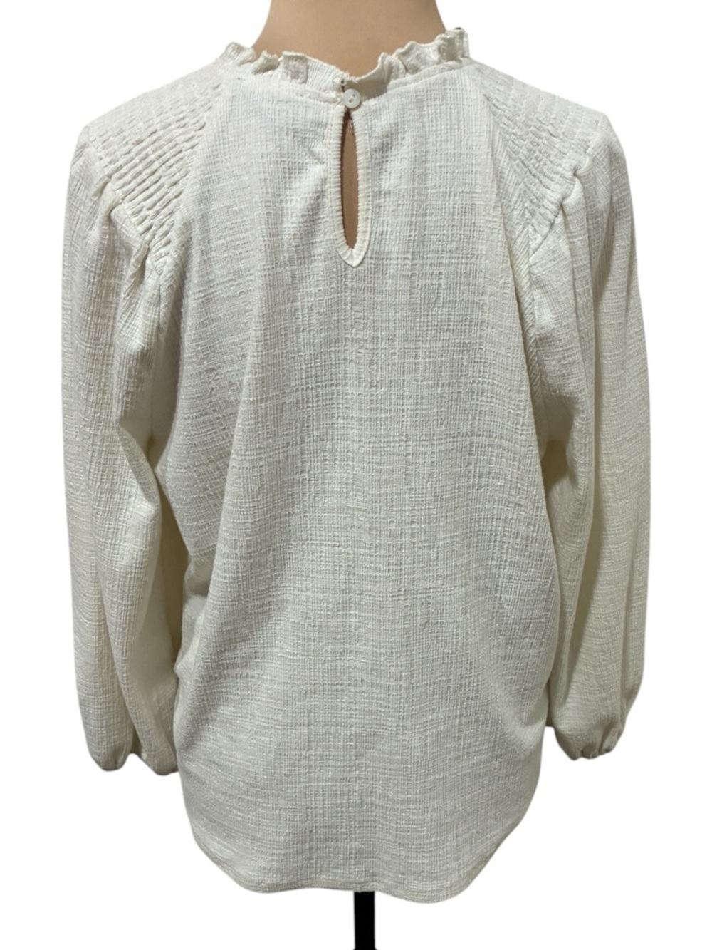 Anthropologie Current Air Cream Ruffle-Neck Textured Blouse - Picture 2 of 6